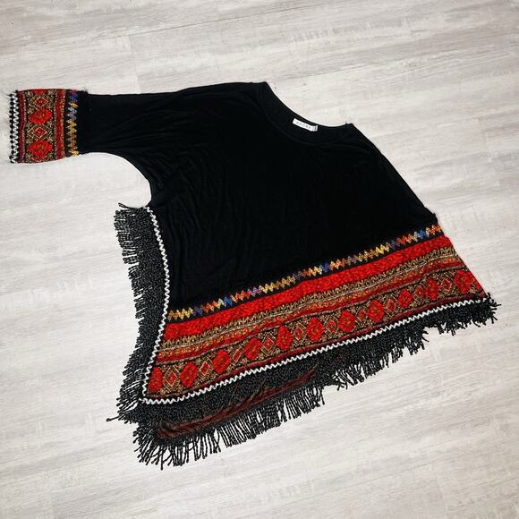 Adore Floral Tapestry Fringe Sweater Size Large One Sleeve One Open Side - Picture 1 of 5